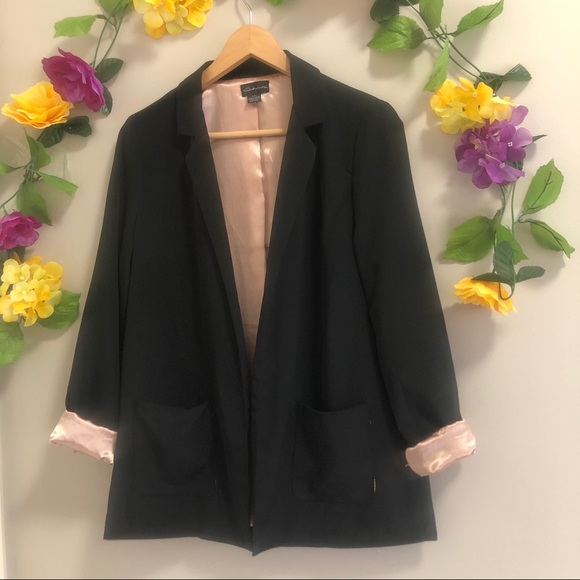 Seductions Satin Lined Black Open Front Blazer